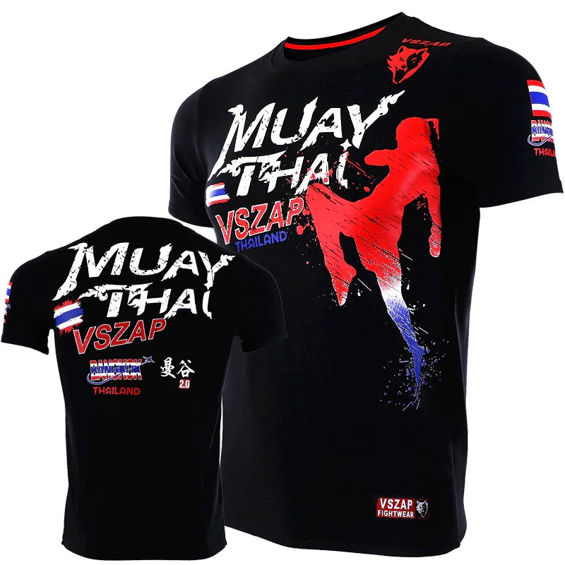 Men's Muay Thai T Shirt Summer Breathable Quick Dry Tees Running Fitness Sports Short Sleeve Outdoor Boxing Wrestling Tracksuits
