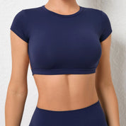 Sexy Hollow Beauty Back Crop Top Short Sleeve Yoga Shirt Women Fitness Workout Tops Gym Clothes Sportswear Running T-shirts