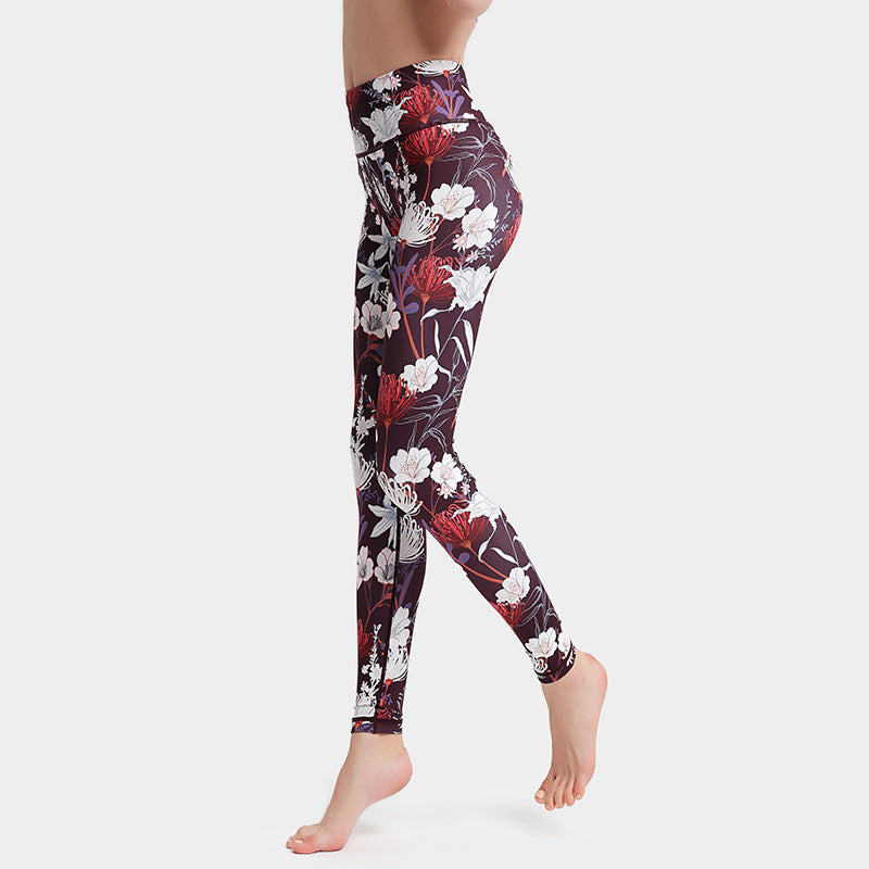 Fashion Flowers Print Leggings High Waist Hip Lifting Yoga Pants For Women Sports Running Fitness Trousers