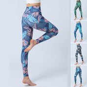 Fashion Leaves Printed Yoga Pants Women's High Waist Hip Lifting Sports Fitness Leggings