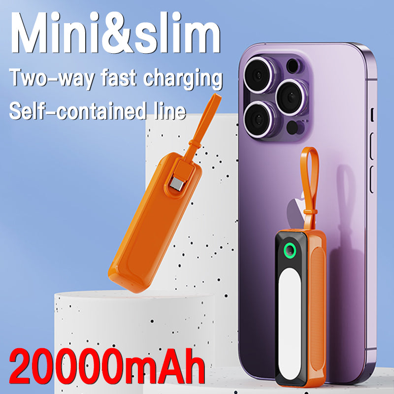 Mini Power Bank Portable 10000mAh Charger Self-contained Line Fast Charging External Battery With Light