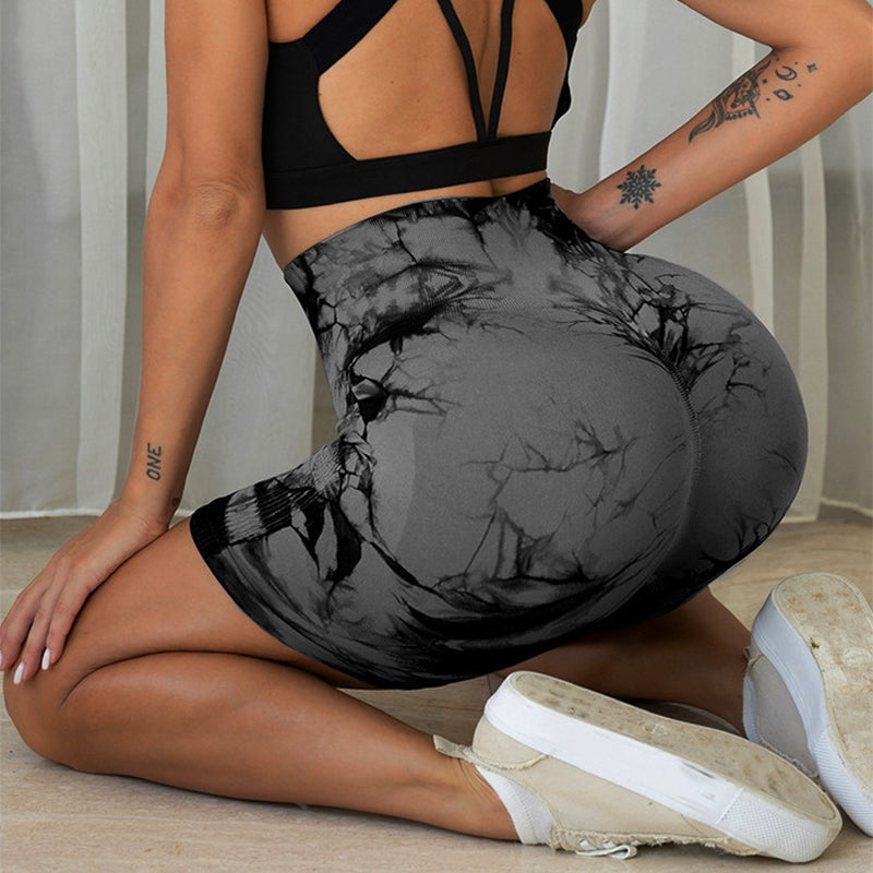 Tie-dye Printed Yoga Pants Summer Quick-drying Fitness Shorts Sexy High-waisted Hip-lifting Leggings Women Pants