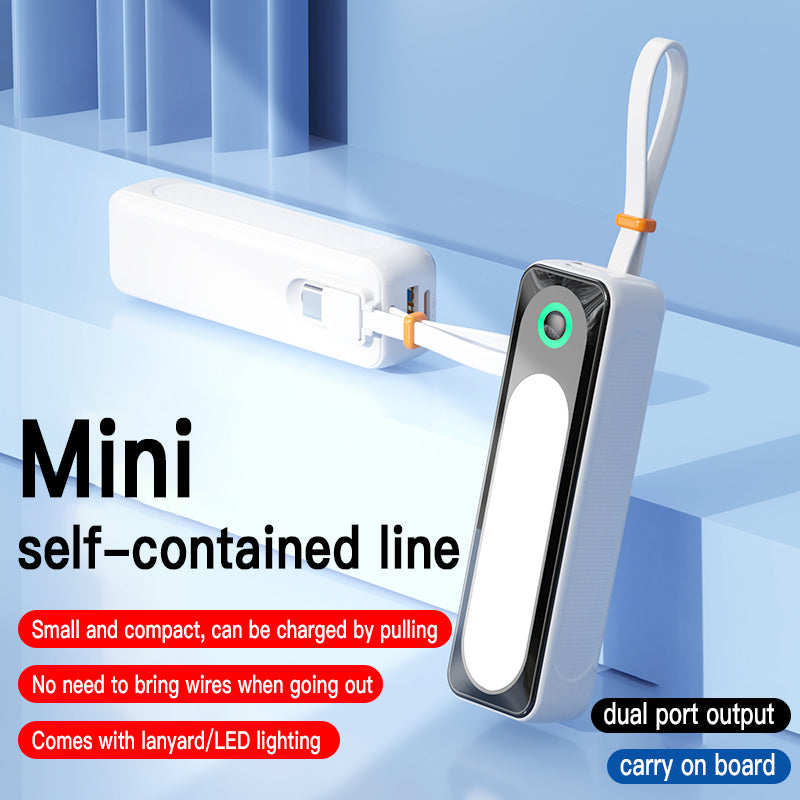 Mini Power Bank Portable 10000mAh Charger Self-contained Line Fast Charging External Battery With Light