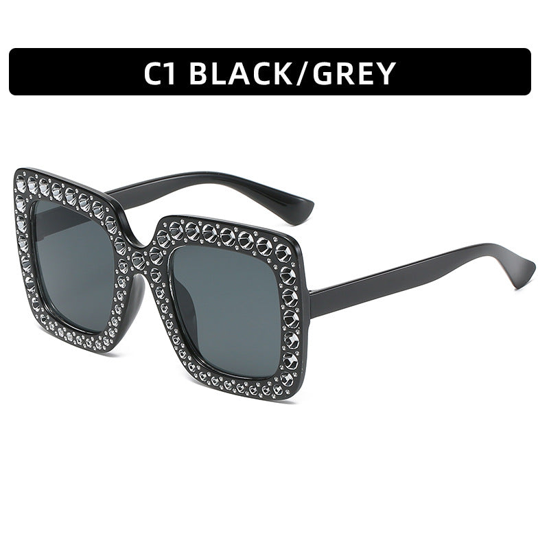 Large Square Frame With Rhinestones Sunglasses Personality Street Style Fashion Glasses Summer