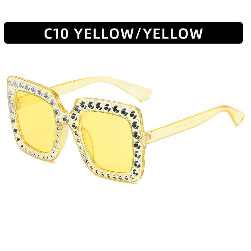 Large Square Frame With Rhinestones Sunglasses Personality Street Style Fashion Glasses Summer