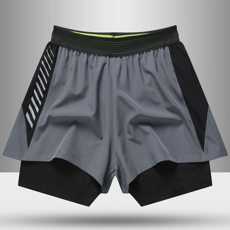 Lined Anti-glare Fitness Shorts Running Training Sports Pants Men
