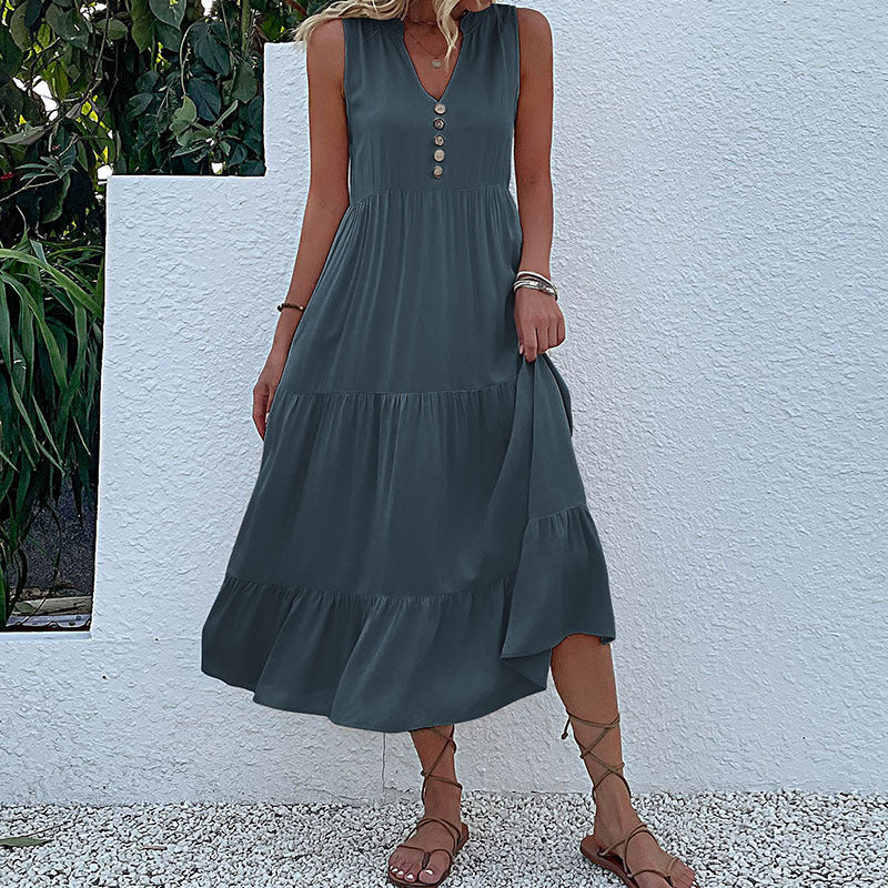 Sleeveless Loose Casual Solid Color Sundress