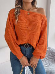 Casual Hollow-out Off-neck Off-the-shoulder Lantern Sleeve Sweater