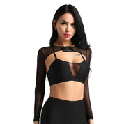 Crop Top  Transparent Long Sleeve  Front with Button