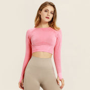 Seamless Yoga Shirts For Women Vital Seamless Long Sleeve Crop Top Thumb Hole Fitted Gym Top Shirts Workout Running Clothes