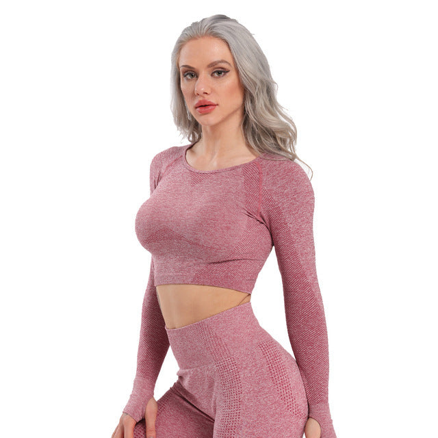 Seamless Yoga Top Fitness Long Sleeve Women Gym Crop Top