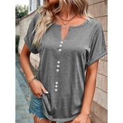 V-neck Short Sleeve Tops Shirt Summer Button Design Blouse