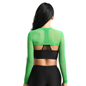 Crop Top  Transparent Long Sleeve  Front with Button