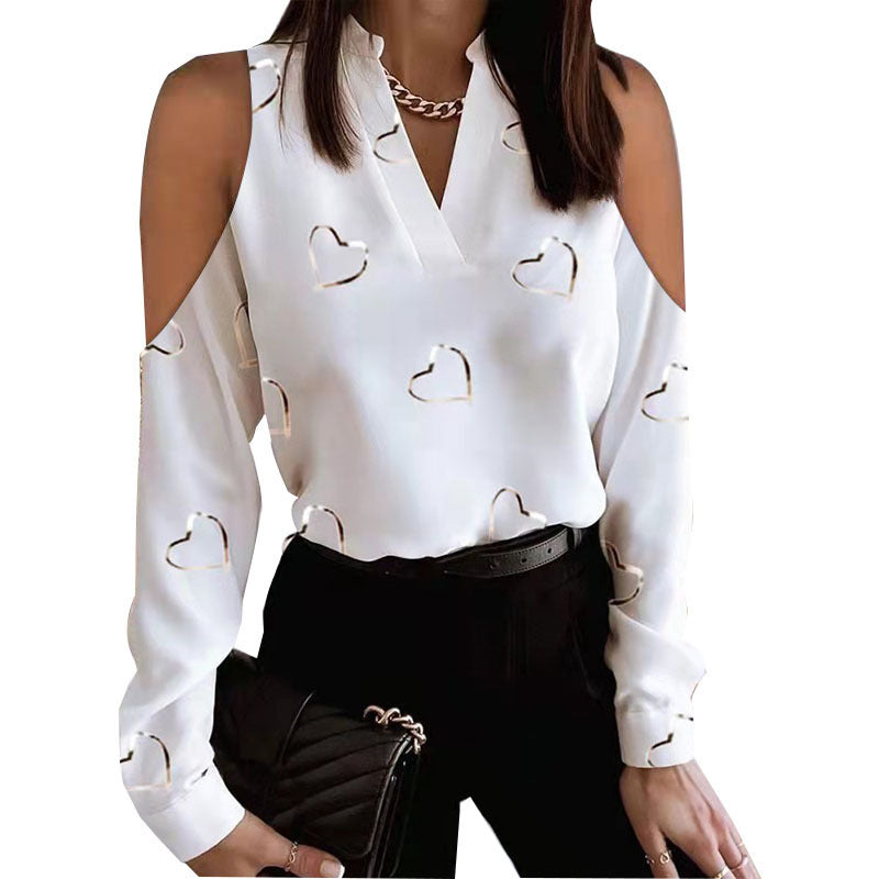 Long Sleeve Off-shoulder Long Sleeve Printed Shirt