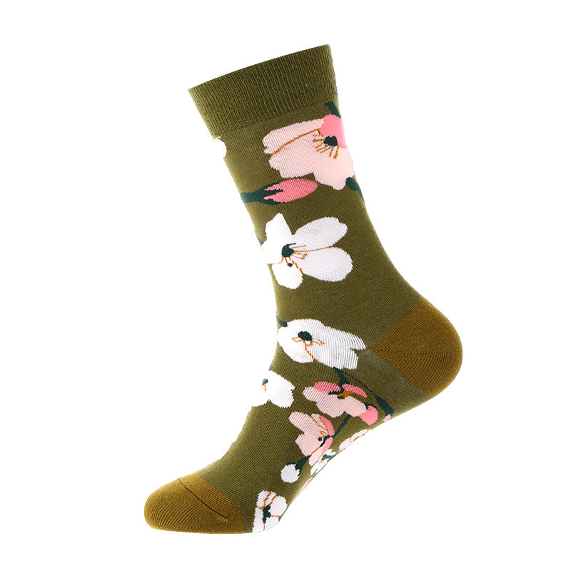 Autumn And Winter Flower Mid-calf Female Cotton Socks