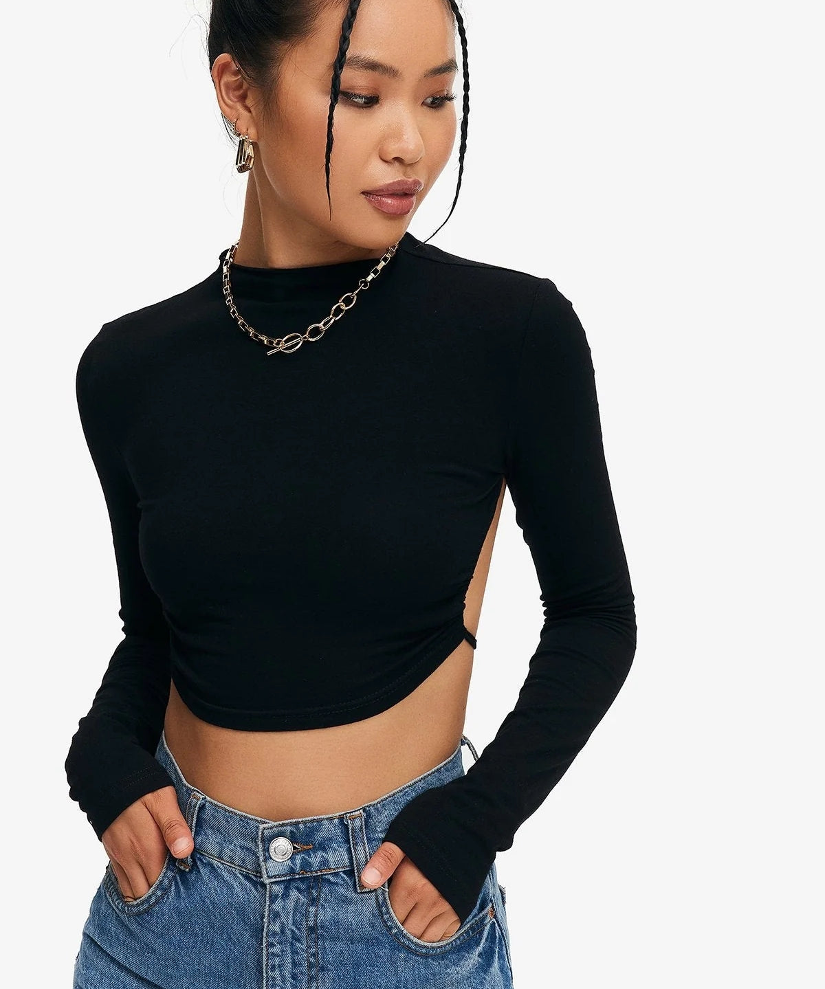 Crop Top Solid Tie Backless Curved Hem