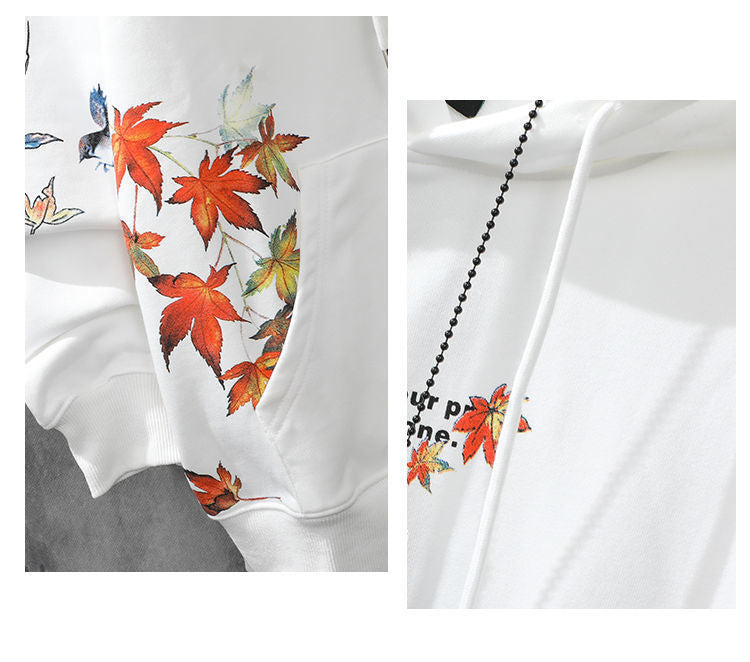 Chinese Style National Tide Cherry Blossom Maple Leaf Print All-match Couple Shirt