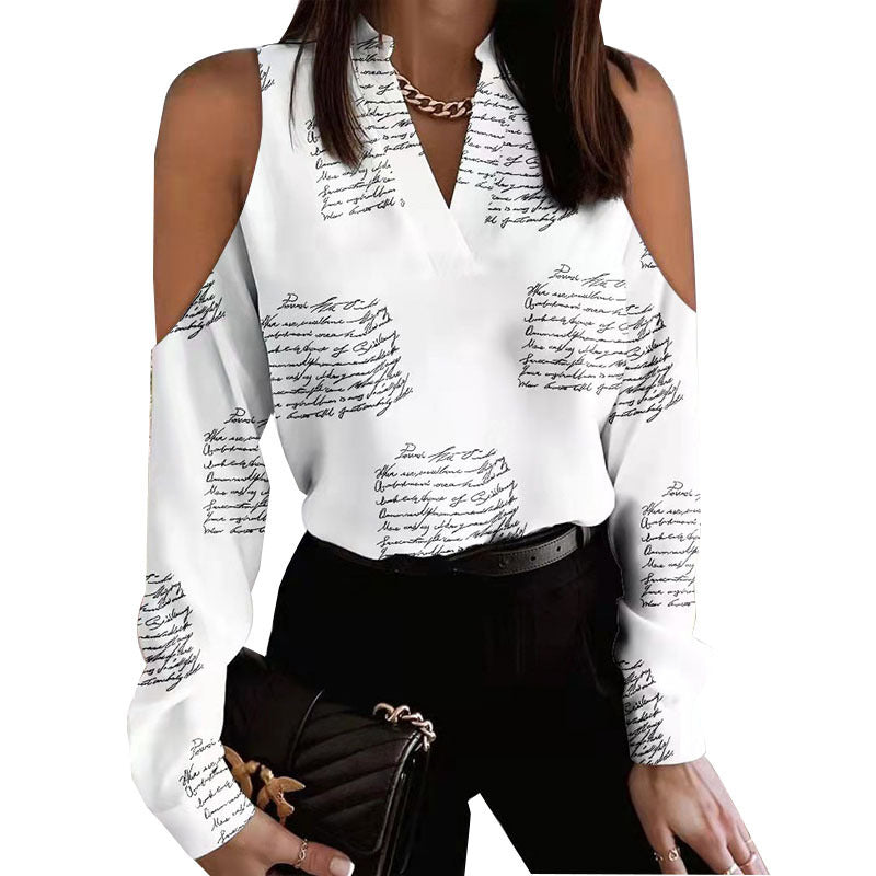 Long Sleeve Off-shoulder Long Sleeve Printed Shirt