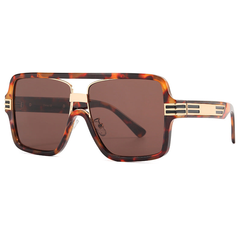 Large Frame Flat Top INS Style Trend Street Snap Modern Vintage Stripe-foot Sunglasses