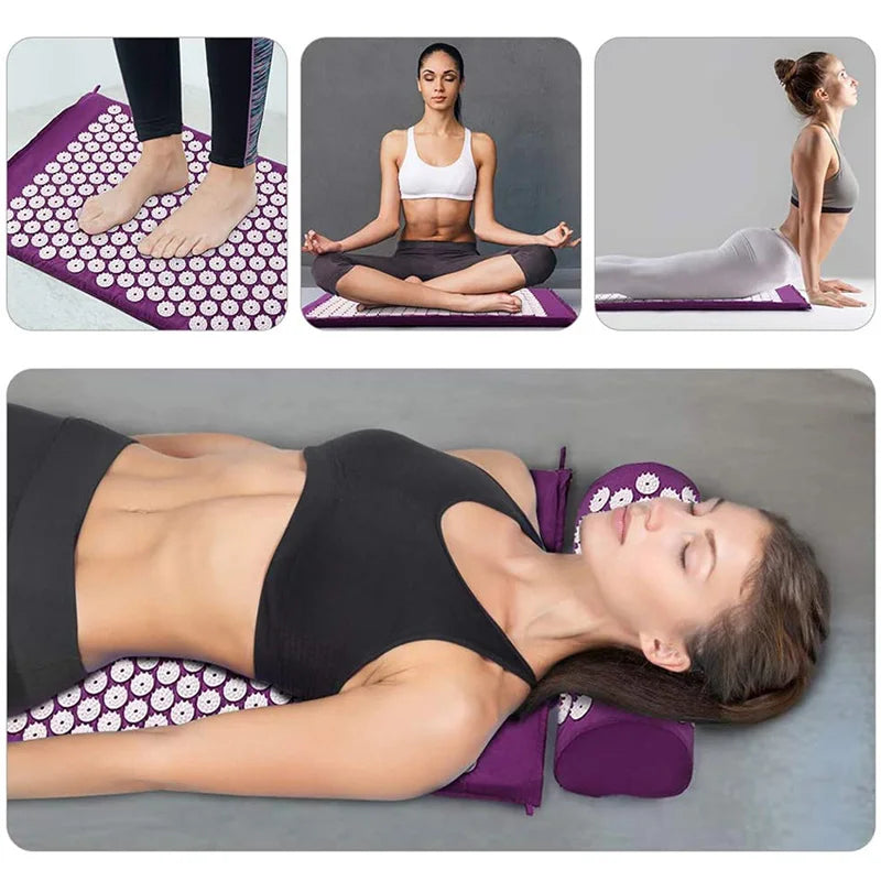 Acupressure Mat Sensi Massage Mat Pillow Set  applicator for Neck Foot Yoga Mat with Needle Back Cushion