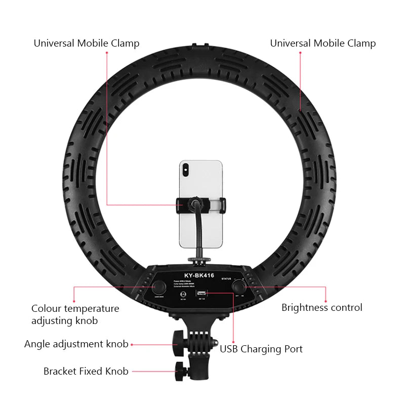 18 inch LED Ring Light 3200-5600K 416pcs Led Bead 65W Photography Lighting LED Ring Lamp Without Tripod for Makeup Video YouTube