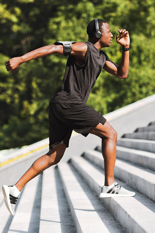 Someone training by running up stairs.