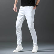 2024 Autumn New White Men's Jeans Straight Slim Solid Color Casual Denim Trousers Classic Male Brand Clothing Pants