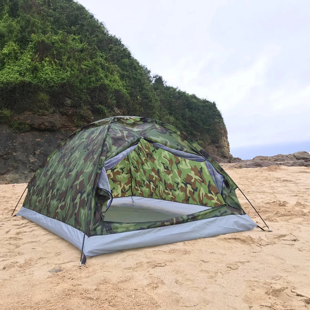 Camping Tent Waterproof Windproof UV Sunshade Canopy for 1/2 Person Single Layer Outdoor Portable Camouflage Tent Equipment
