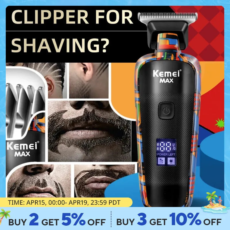 Kemei-5090 Digital Display Professional Barber Pusher For Men Hair Clipper Reciprocating Random Graffiti Pattern Electric