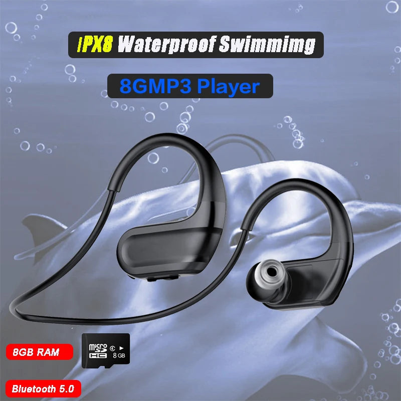 TWS Swimming IPX8 Deep Diving Waterproof Headphone Bluetooth Wireless Earphone 8GB RAM MP3 Music Player Fitness Sport Headset