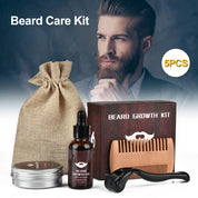 4pcs/set Beard Growth Kit For Men Hair Enhancer Thicker Mustache Grooming Beard Care Oil Moisturizer Wax Balm With Roller Comb