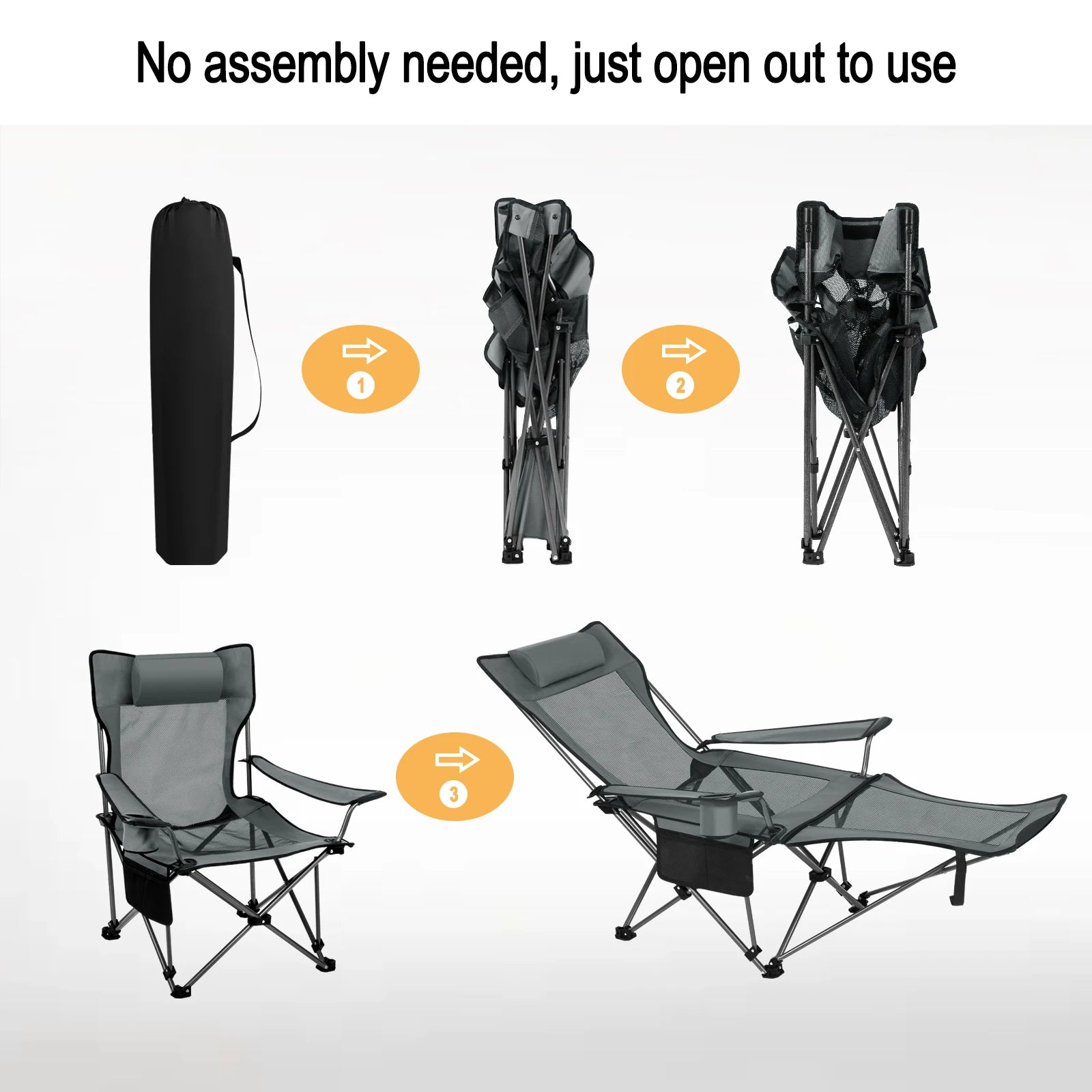 Folding Camping Chair with Removable Footrest Drink Holder Carry Bag Beach Chair with Adjustable Backrest Camping Lounger