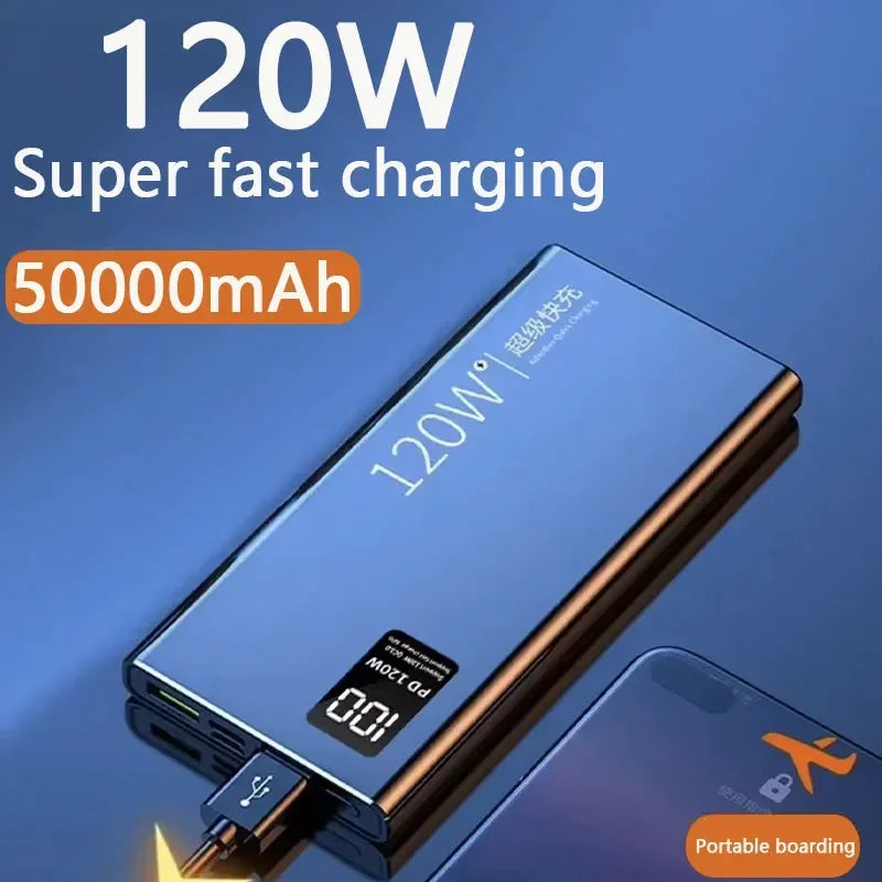120W High Capacity Power Bank 50000mAh Fast Charging Powerbank Portable Battery Charger For iPhone Samsung Huawei