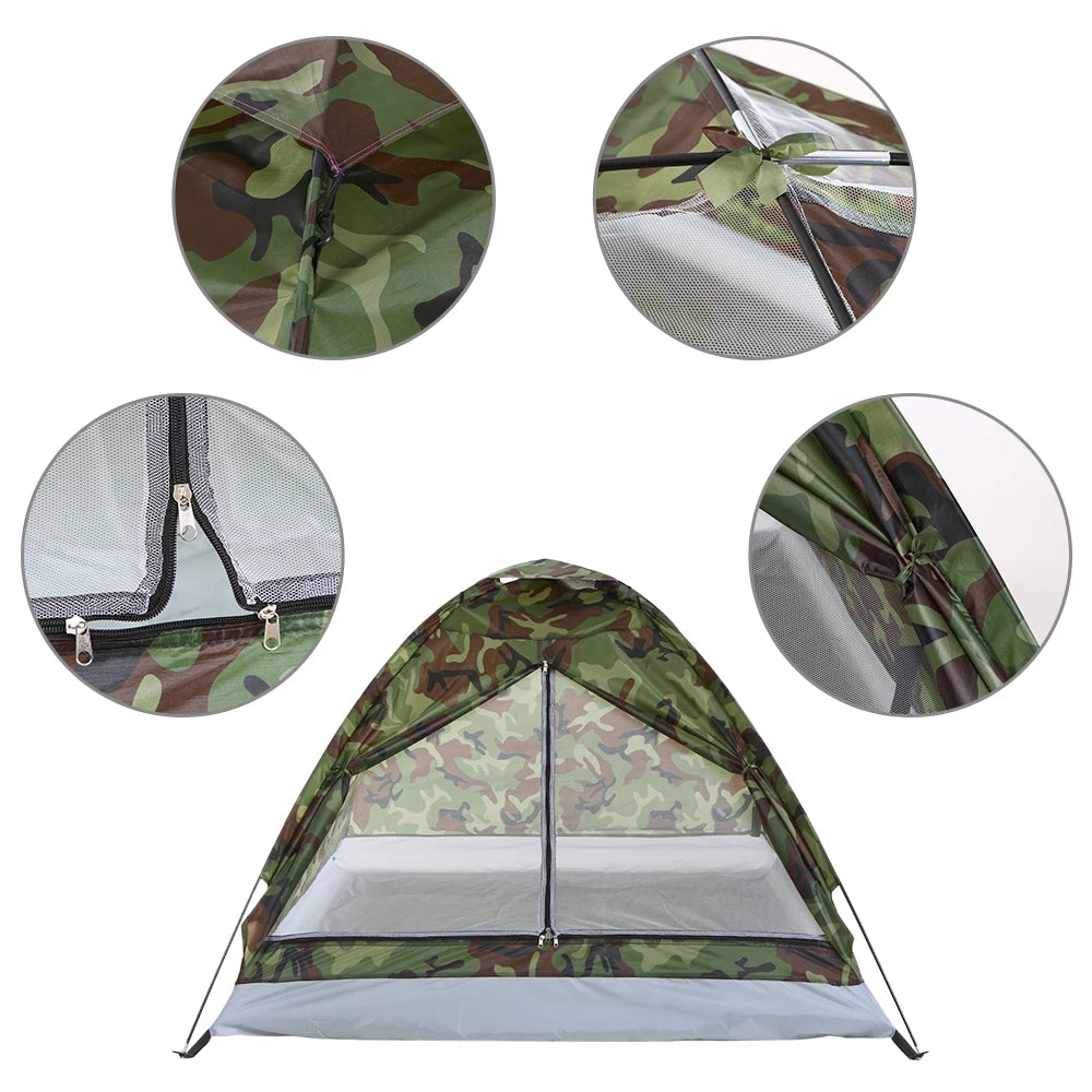 Camping Tent Waterproof Windproof UV Sunshade Canopy for 1/2 Person Single Layer Outdoor Portable Camouflage Tent Equipment