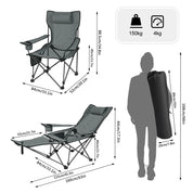 Folding Camping Chair with Removable Footrest Drink Holder Carry Bag Beach Chair with Adjustable Backrest Camping Lounger