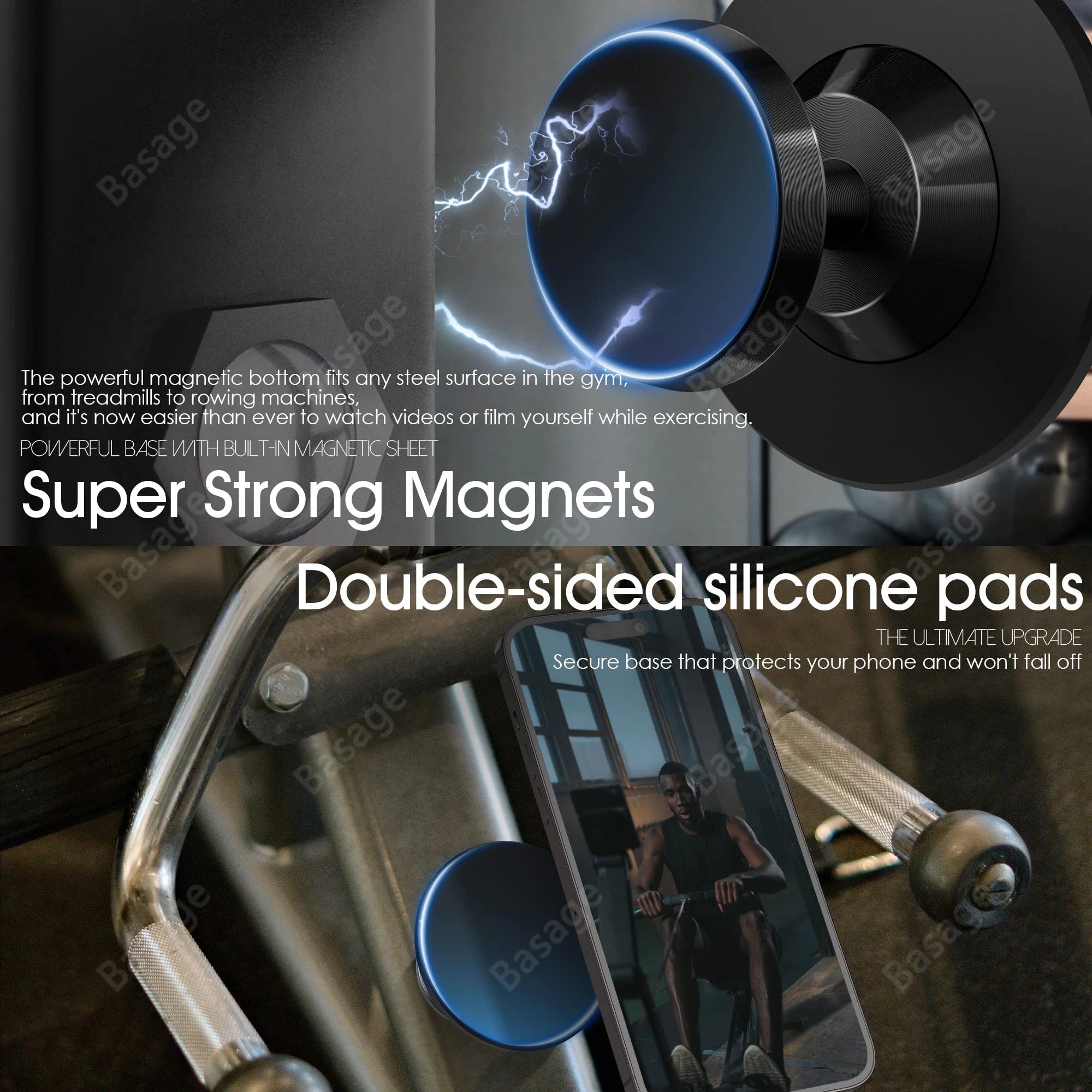 Gym Mate Magnetic Phone Mount &Double-sided Magnetic Suction Phone Holder for MagSafe. Shoot Hands-Free Videos While Working Out