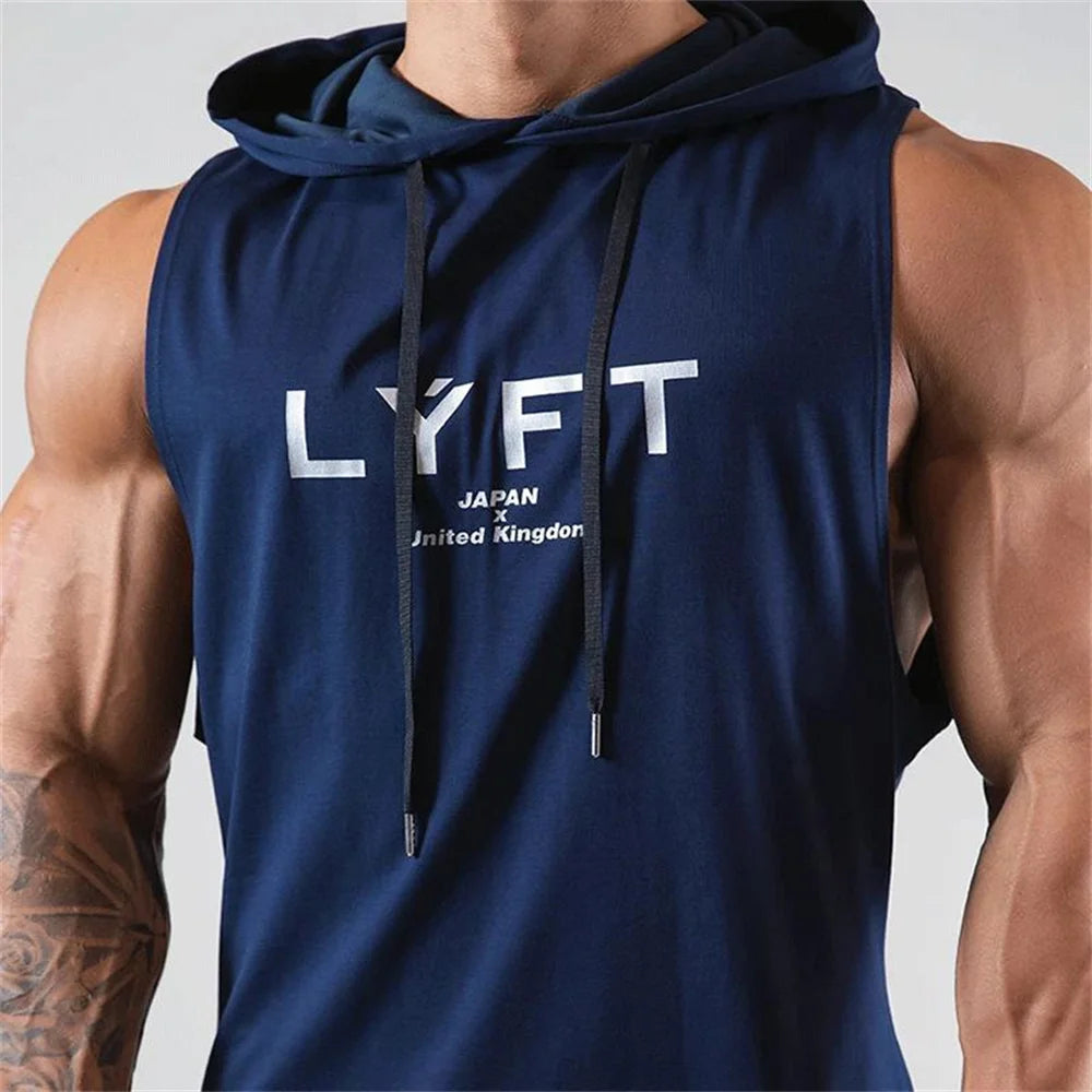 Summer Hooded Tank Tops Men Gym Fitness Bodybuilding Sport Sleeveless Hoodie Male Casual Cotton Stringer Singlet Vest Clothing