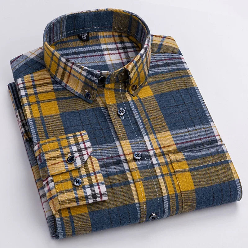 New Plaid Long Sleeve Shirts For Men Cotton Flannel Soft Comfortable Casual Clothing Fashion Styles Business Smart Dress Shirts