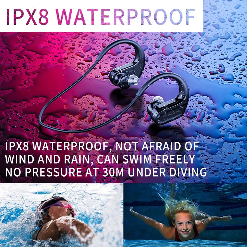 TWS Swimming IPX8 Deep Diving Waterproof Headphone Bluetooth Wireless Earphone 8GB RAM MP3 Music Player Fitness Sport Headset