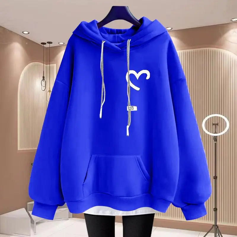 Women Clothing Hooded Sweatshirts Autumn Winter Oversized Printed Solid Fashion Hoodies 2023 Fleece Fake Two Pieces Pullovers