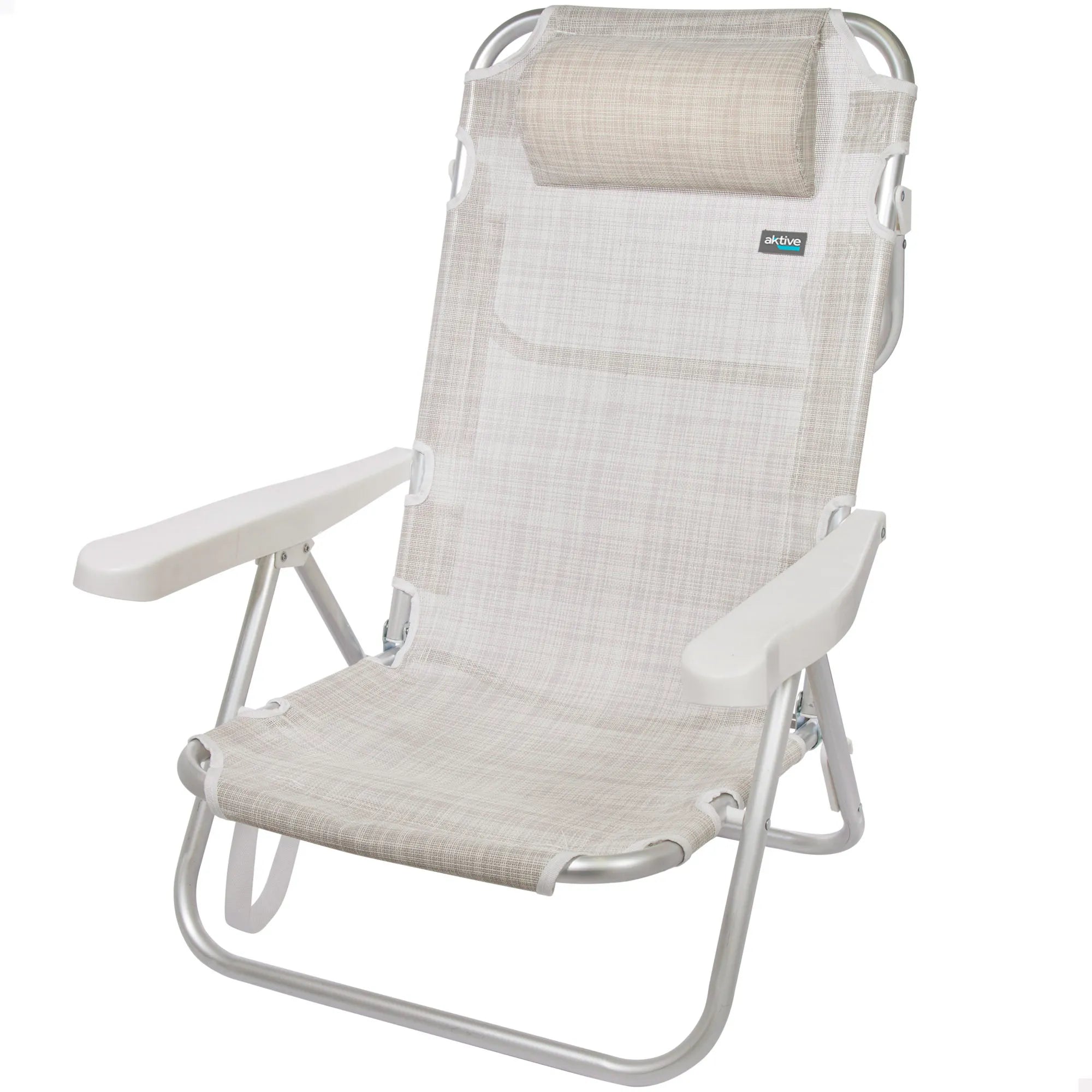 Beige Aktive aluminum multiposition folding chair, portable folding beach chair, beach chair, folding chair, beach chairs, folding chairs, camping chair, outdoor garden chairs, fishing chairs, beach chair