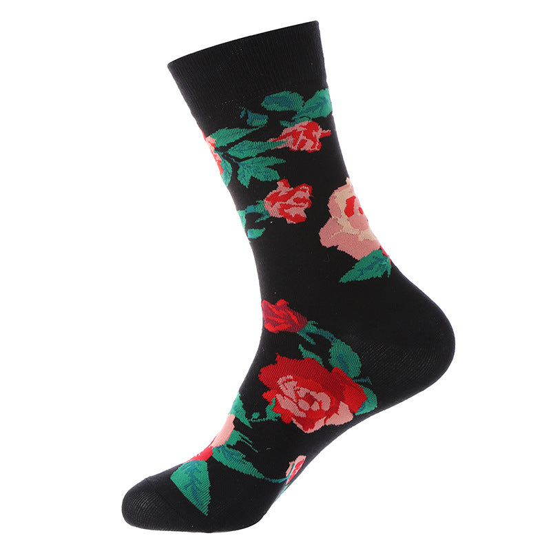 Autumn And Winter Flower Mid-calf Female Cotton Socks