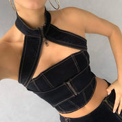 Women's Crimp Halter Cutout Crop Tops