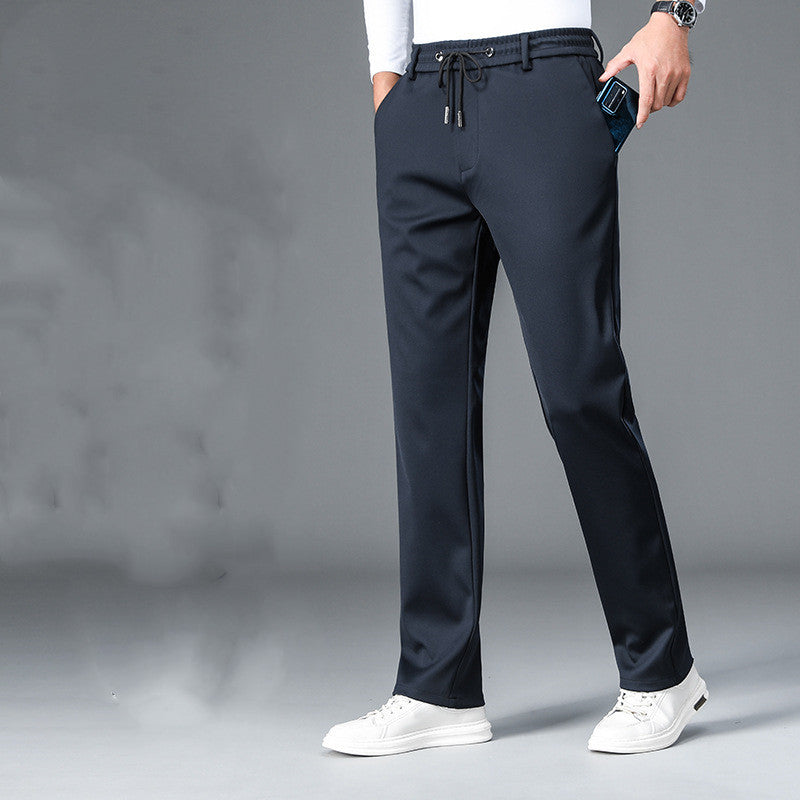 Thin Men's Pants Loose Elastic Waist Casual Pants Ice Silk Straight Stretch