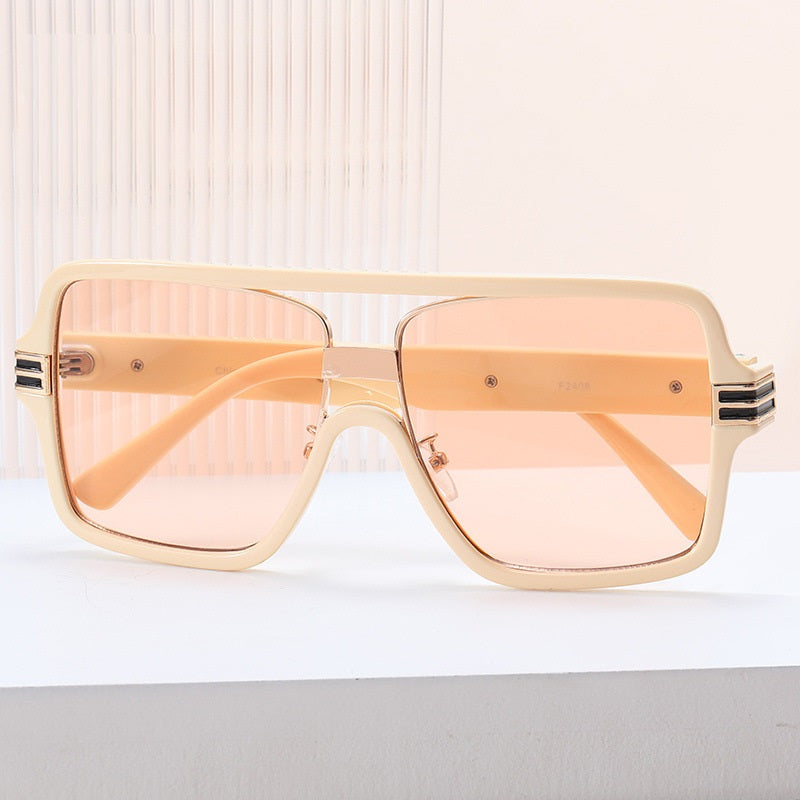 Large Frame Flat Top INS Style Trend Street Snap Modern Vintage Stripe-foot Sunglasses