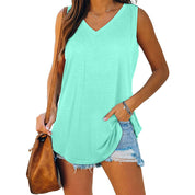 VNeck Tuxedo Sleeveless Solid Color Tank Top TShirt