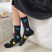 Color Matching Thick Thread Colored Loving Heart Pure Cotton Mid-calf Length Socks